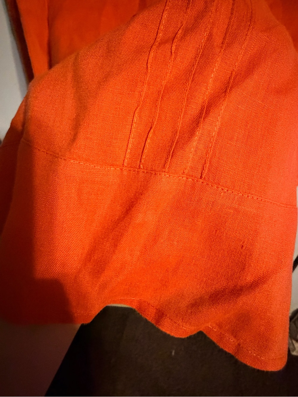 The Diva Collection Orange Pintuck Button Front Blouse XS Linen Look 3/4 Sleeve - Picture 11 of 12